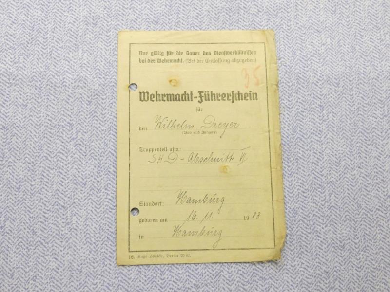 German Third Reich Period Military Driving Licence