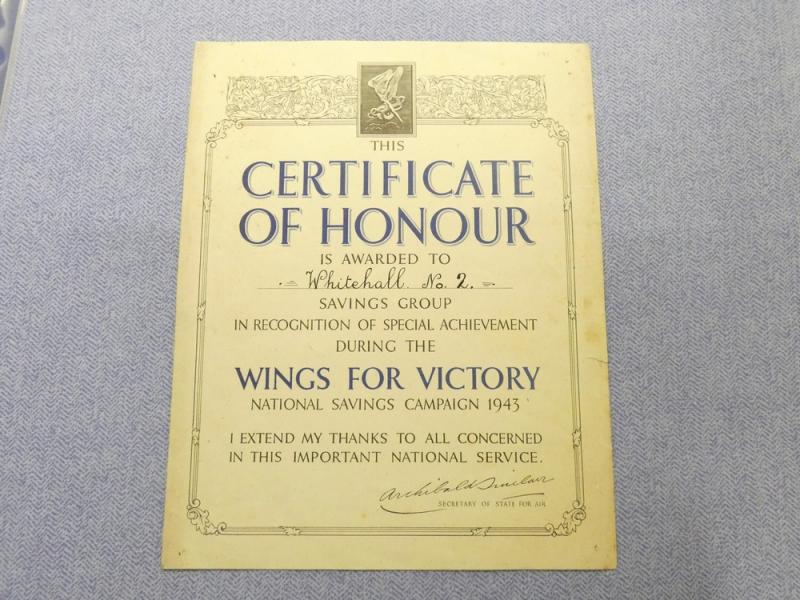 1943 Wings For Victory - Certificate Of Honour.