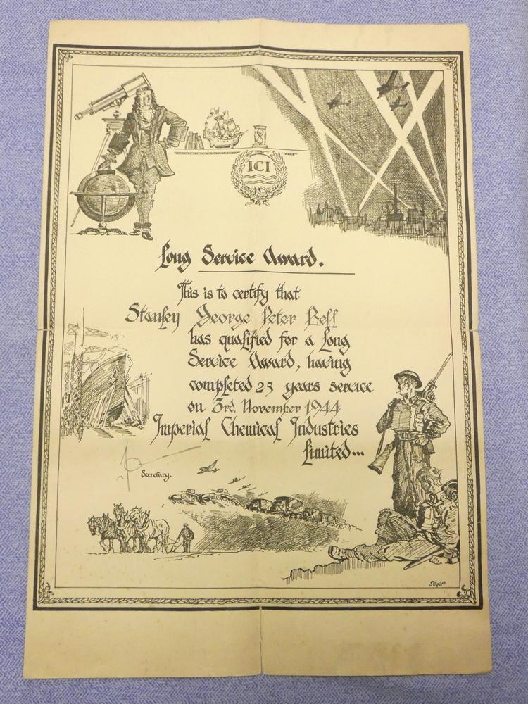 I.C.I Long Service Certificate 1944.