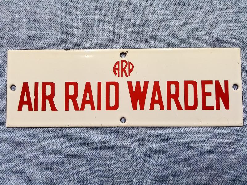 A.R.P Air Raid Warden Enamel Sign.